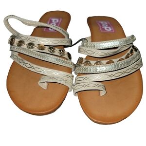 POP Women's Size 7M Blossom Tan W Gold Medallions Sequins Sandals Flat Heel NWOT